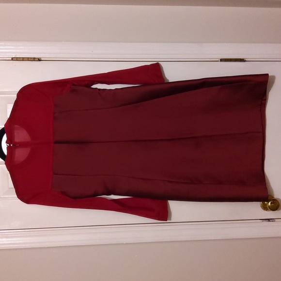 💥New💥IRIS & INK Dark Red Satin/Sheer Long- Sleeve Dress - Picture 4 of 8